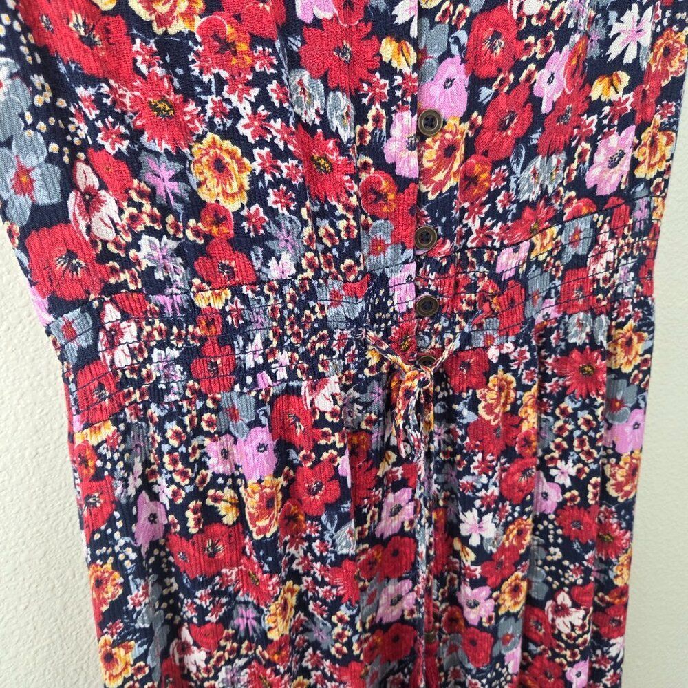Knox Rose Floral Tassel Boho Midi Dress Size XS Red Multi Crepe Flowy Rayon - Picture 5 of 11